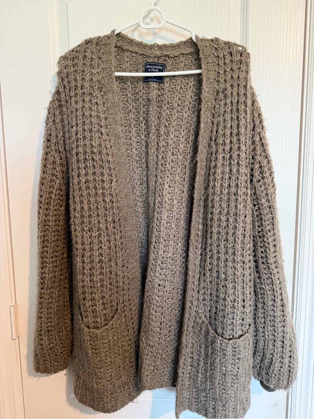Abercrombie & Fitch Taupe Open Knit Pocket Cardigan